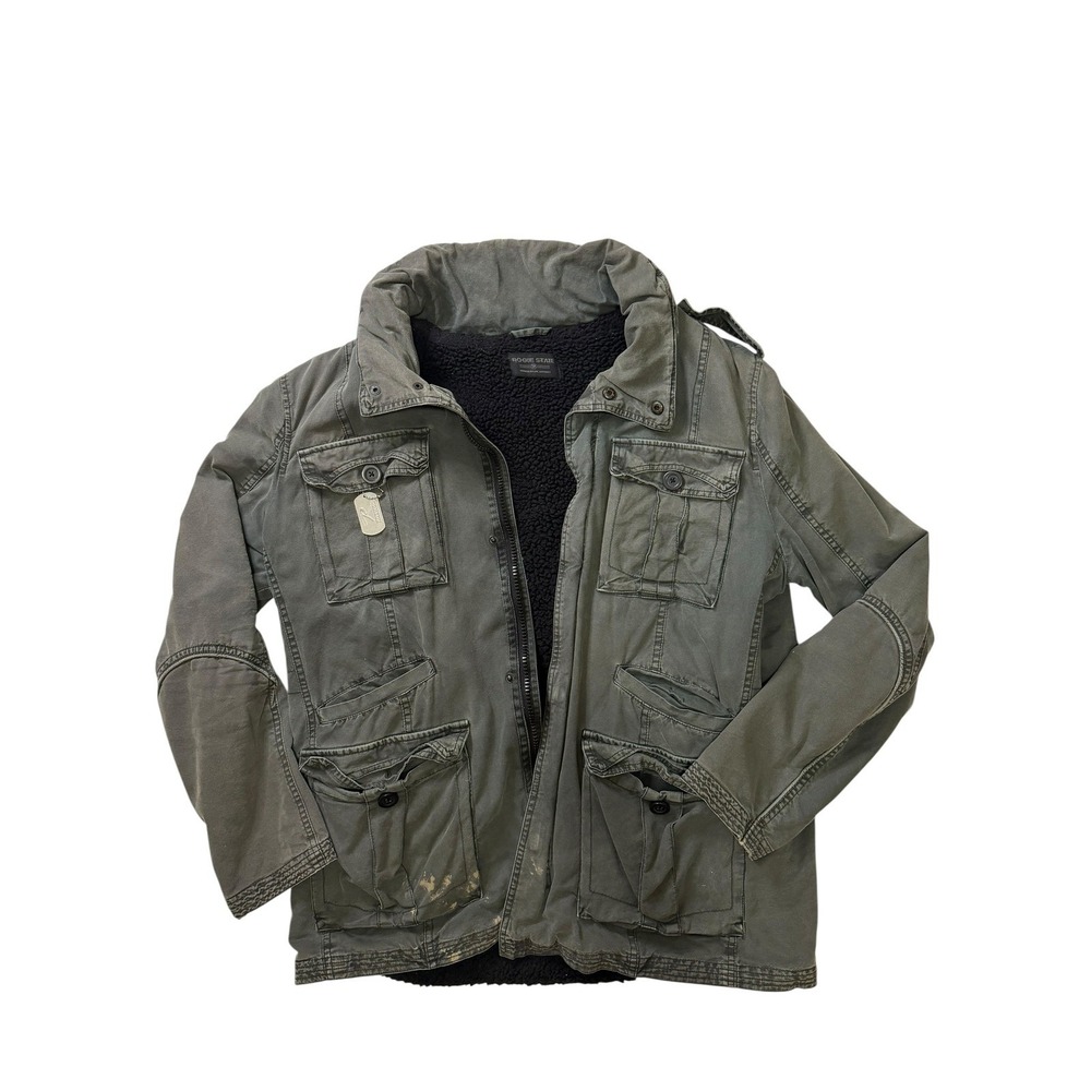 Rogue State Mens Military Field Jacket Olive Green Sherpa Lined Cotton Canvas S
